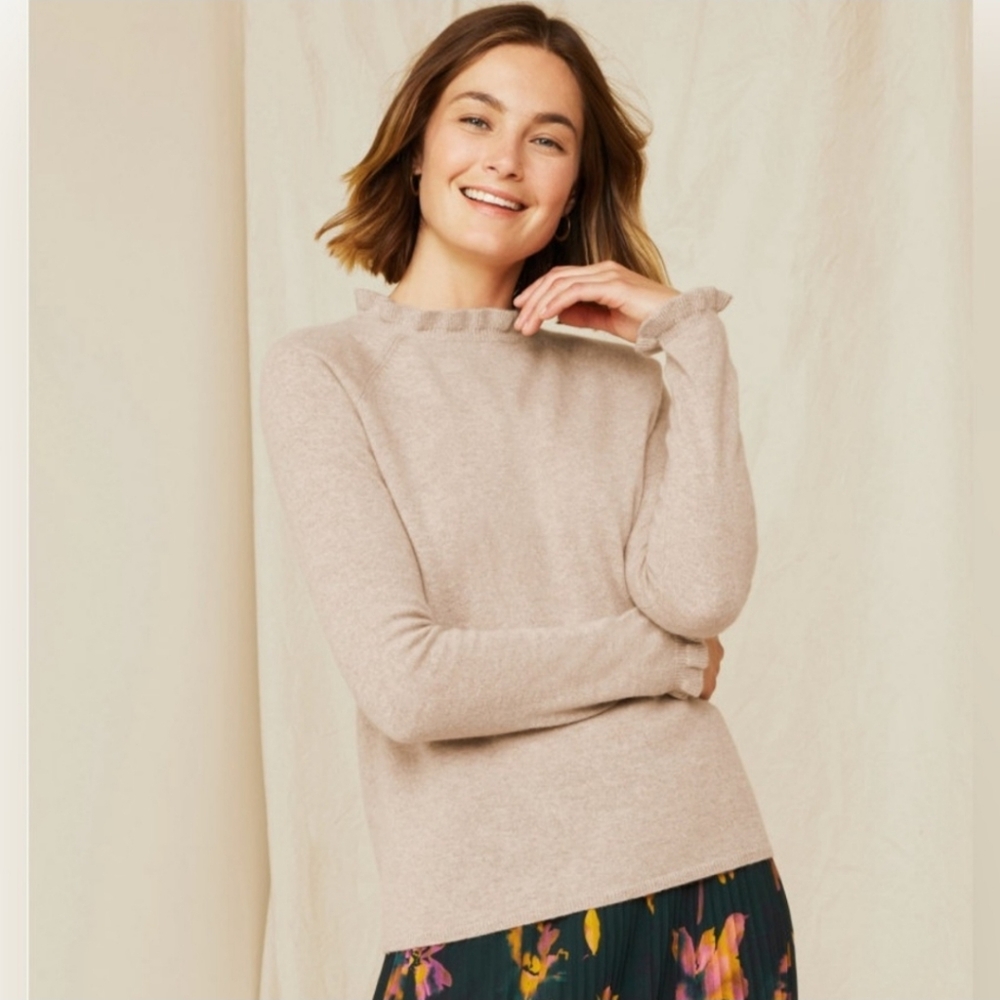 GARNET HILL 100% Cashmere Ruffled Mock Neck Sweater - S